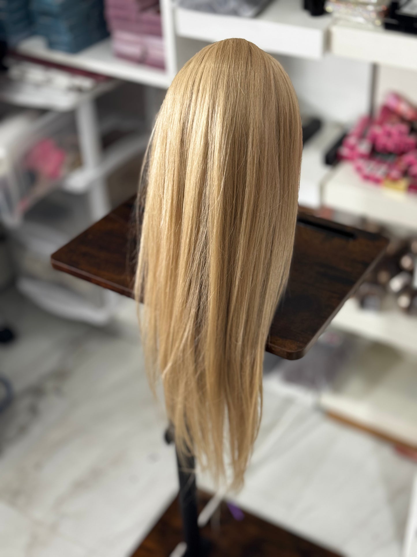 White box Makeup and ponytail