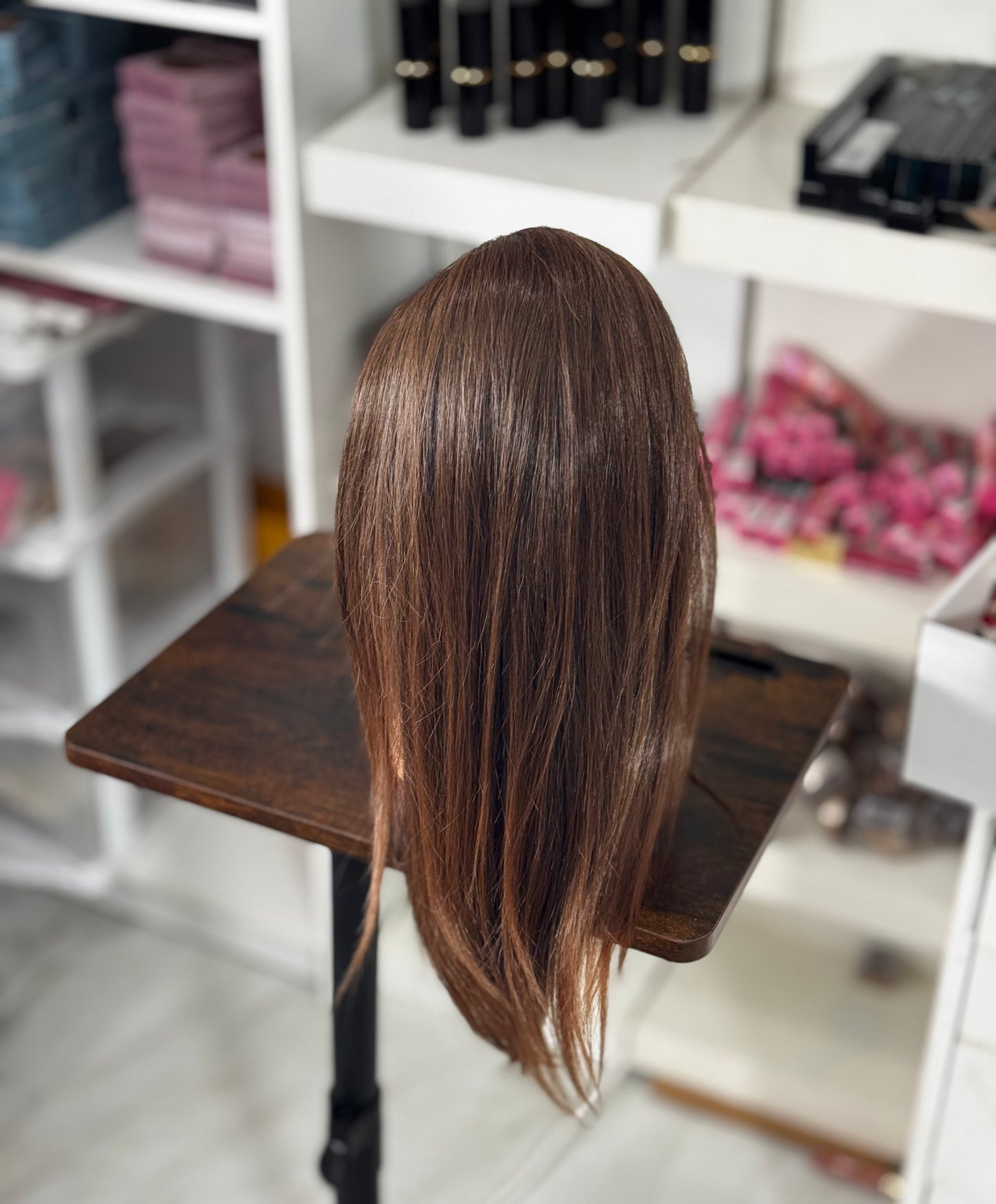 White box Makeup and ponytail